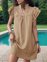 Ruffled Solid Color A-Line Loose Stand Collar Mini Dresses